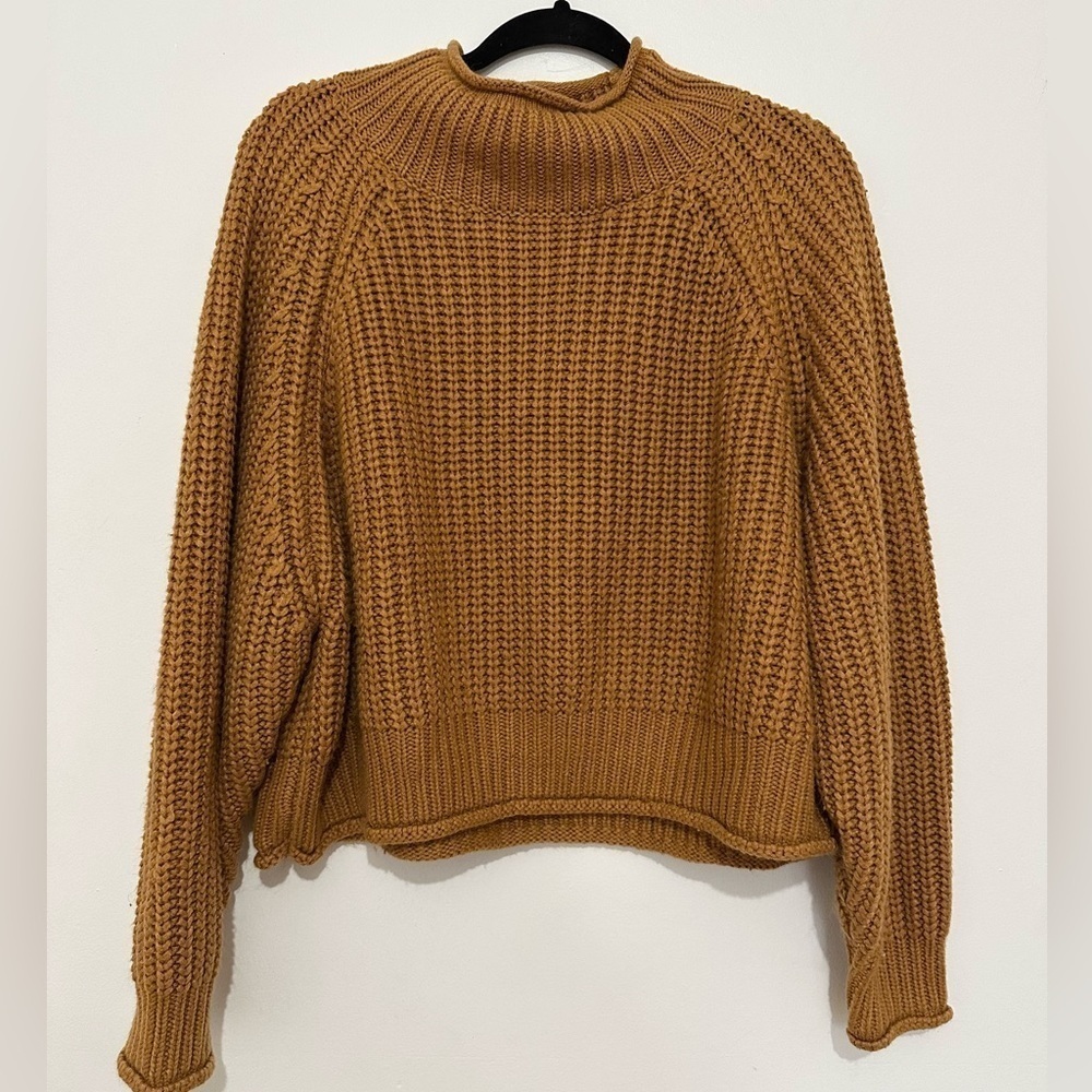Roolee mock neck pullover knit sweater size large orange burnt rust wool blend